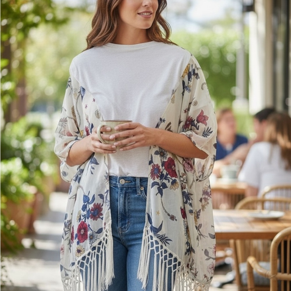 Sweet Rain Cream Floral Kimono - Picture 2 of 5
